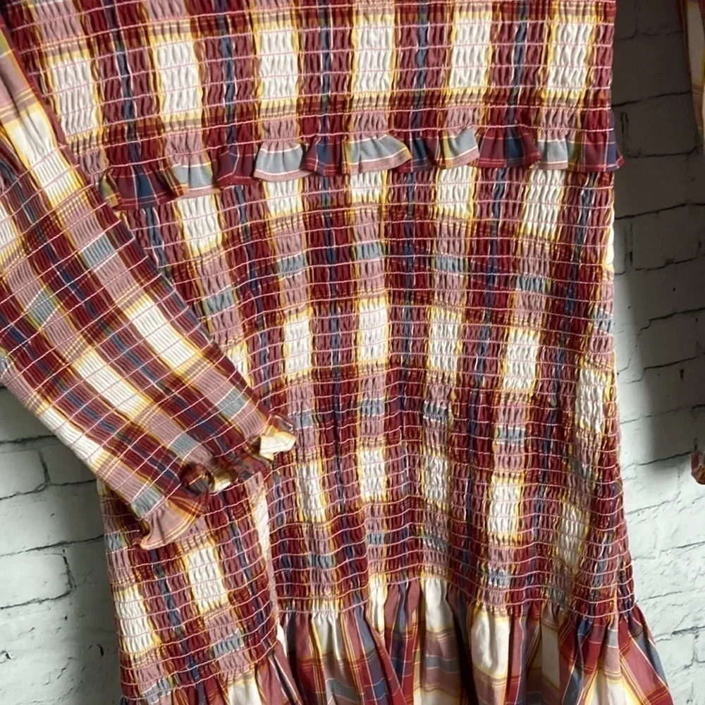 Something Navy NWOT Blanche Smocked Plaid Midi Dress Sz Small Classic Summer - Picture 8 of 16